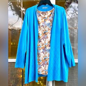 New 2PC Rafiana Open Cardigan Sweater & Cure Blue Floral Top 2X 3X